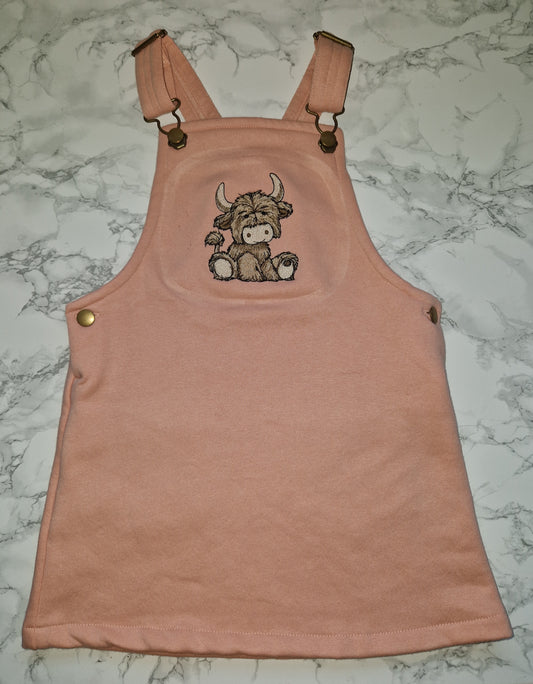 Highland cow embroidered pinafore